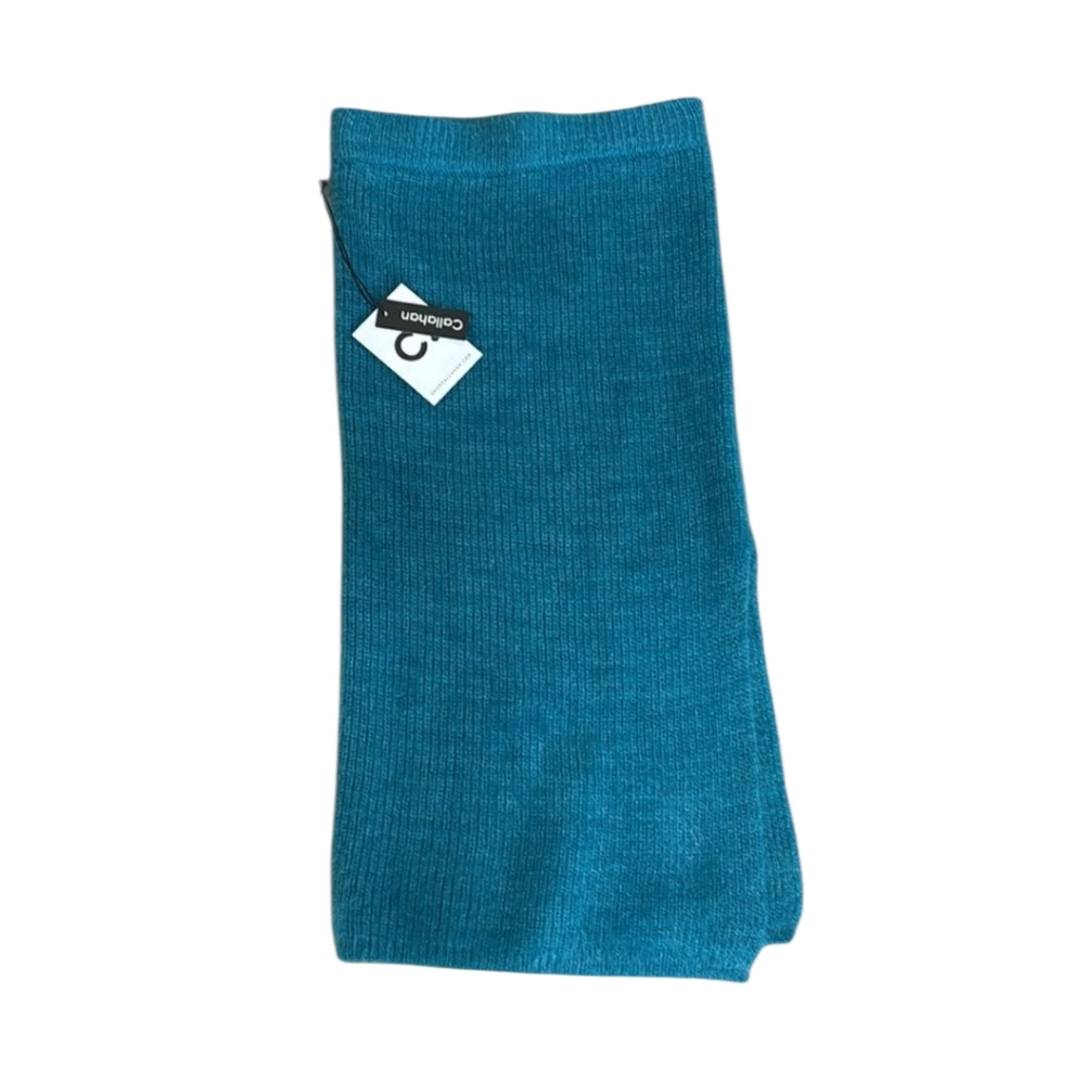 NWT Callahan Skirt XS Revolve Genny Midi Blue High Rise Ribbed Slit Fuzzy Knit
